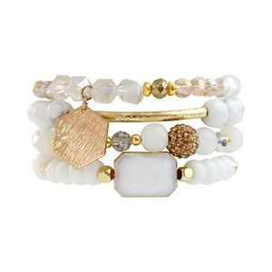 Smycken Armband Beaded Strands Natural Ädelsten Kristall Vit Marmor Multi-Layer Ladies Beading