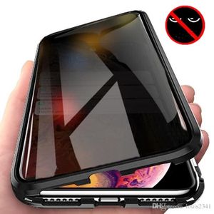 الخصوصية الحالات المغناطيسية الزجاجية المقسّلة لـ iPhone 14 13 12 11 Pro XS Max Mini XR 6 6S 7 8 Plus SE Case Anti Spy Metal Magnet Cover