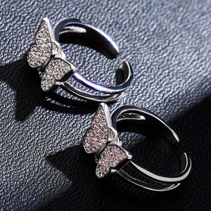 New Fashion Butterfly Womens Offenes Manschettenringband Weiß vergoldet Bling Pink Kubikzirkonia Voller CZ Diamond Finger Ringe Rapper Schmuck Bijoux Geschenke für Damen