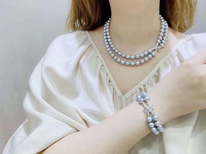 Accessorio con chiusura in zircone micro intarsiato 45-48 cm 8 mm set di braccialetti con collana di perle grigie e gioielli di moda