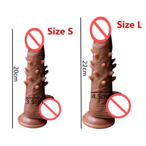 Pene artificiale maschile del vibratore realistico del dildo spinato morbido del silicone con i giocattoli del sesso della masturbazione femminile della ventosa per le donne