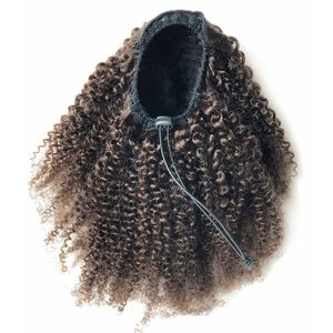 Afro Kinky Curly Ponytail For Black Women Natural Black Remy Hair 1 Piece Clip In Ponytails Drawstring 100% Human Hair 100g