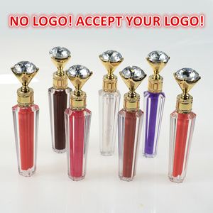 Ingen logotyp! Luxury Diamond Cap Lip Gloss 60 Colors Lip Gloss Vattentät Långvarig vätska Matt Läppstift Acceptera anpassad logotyp!