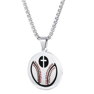 wholesale choose styles round cross Baseball Bat necklace Pendant Gold Silver Black Color Stainless Steel Baseball Cross Pendant Necklace