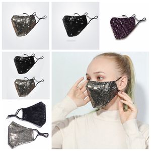 Fashion Bling 3D Washable Reusable Mask PM2.5 Face Care Shield Sun Color Gold Elbow Sequins Designer Face Party Masks Shiny Face Mask R3285