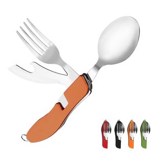 Cutlery Set 4 In 1 Outdoor Tableware (Fork/Spoon/Knife/Bottle Opener) Camping Stainless Steel Folding dinnerware Pocket Survival Travel tool