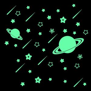 Vägg klistermärken fluorescerande meteor stjärnor glöd i den mörka tecknad astronomi lysande barn rum tak dekoration dekaler