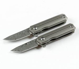 Hochwertiges Damast-Mini-Klappmesser mit kleinem Kugellager und Flipper-Klappmesser aus VG10-Damaststahl mit Drop-Point-Klinge und Griff aus TC4-Titanlegierung