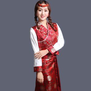 Tibetansk klänning lång mantel Kvinnor Nepal Myanmar Holiday Apparel Kvinnor Original Etnisk Kläder Tibet Kostym Elegent Lady Silk Dress