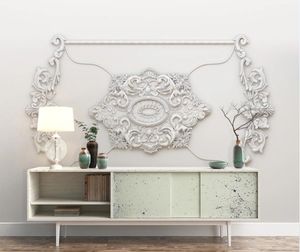 Custom 3D stereoscope White plaster carved Living room wall paper bedroom Beautiful European-style white wallpaper marble