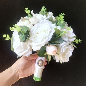 ブライダルブーケ白バラ素朴なシルクフラワーウェディングコレクションセット花嫁のアクセサリーマリアージュ