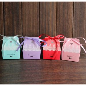 Sweet Love Candy Boxes with Ribbon Gift Box Wedding Favors 4 Colors for Choose New WB2329