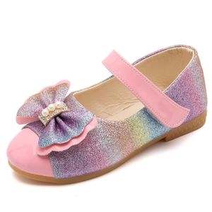 2020 Новая весна высокого качества девушки кожаные ботинки моды принцесса лук с Rhinestone Сладкие Детская обувь Детская обувь плоские Разноцветные
