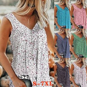 Spot Tanks European Style Spring and Summer Floral Vest ärmlös kvinnlig V-ringning