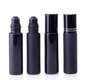 Bottiglia di profumo di olio essenziale Rotolo di vetro nero da 10 ml su bottiglia di profumo con rullo di cristallo di ossidiana Bottiglie roll-on a parete spessa SN746