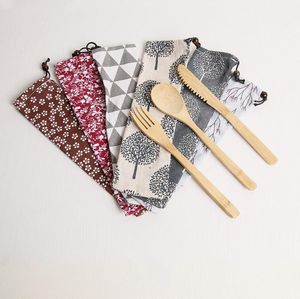 Utile cucchiaio forchetta coltello portatile riutilizzabile posate in legno posate in bambù con borse stoviglie stoviglie confezione regalo SN1231