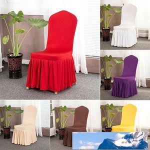 Spandex Stretch Chair Covers Elastic Cloth Ruffled Washable Long Solid Color Chair Seat Cover For Dining Room Weddings Banquet Party Hotel