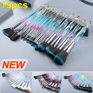 15pcs Makeup Brushes Crystal Handle Brush Set Professional Cosmetic Brush Eye Shadow Powder Foundation Concealer Blush Lip Eyebrow Brushes