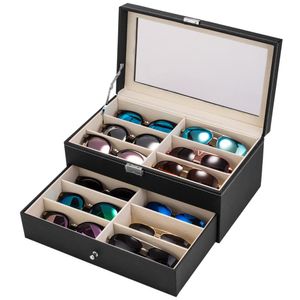 Rahmbrille großhandel-Ledergläser Aufbewahrungsbox Multi Rahmen Große Kapazität Doppelschicht Reise Sonnenbrille Sun Eye Display