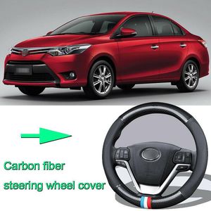 Wholesale vios black resale online - High Quality Car Non slip black carbon fiber leather car steering wheel cover for Toyota Vios