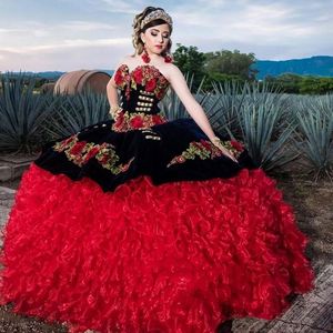 Wholesale red and black quinceanera dress for sale - Group buy Princess Black and Red Quinceanera Dresses Organza Ruffles Skirt Sweet Dress vestido de anos Prom Party Gowns