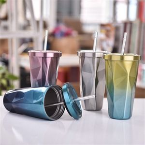480Ml Color Water Bottles Changing Cup Stainless Steel Double Waters Sippy Mug Prismatic Coffee Tumbler Gradual Change Colors 19mp B2