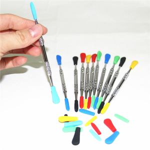 hand tools smoking 100pcs Wax dabbers Dab tool with silicone tips 120mm glass dabber Stainless Steel Pipe Cleaning Toolss opaque quartz nails