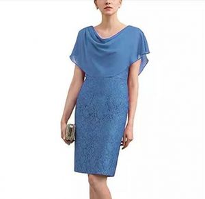 Light Sky Blue Mother Of The Bride Dresses Sheath Chiffon Lace Knee Length Chiffon Lace Groom Short Mother Dresses For Wedding Evening Dress