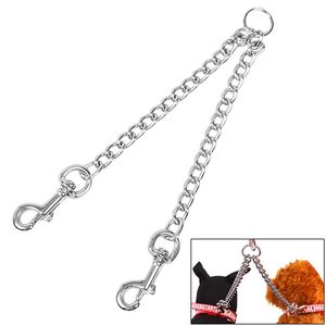 Stainless Steel Double-head Dog Leashes Twin Lead Traction Belt Pet Chain for Walking Two Dogs 2.5*40cm