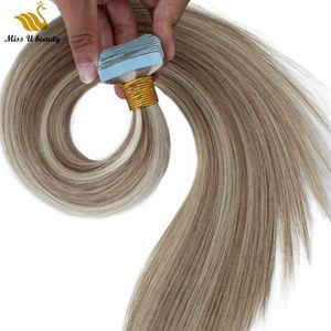 Saç Cilt Atkı saç uzatma Brown Blonde Mix Renk Piyano Renk İnsan Saç Paketler İpeksi Düz Bant 8-26inch 100gram 40pcs bir paket