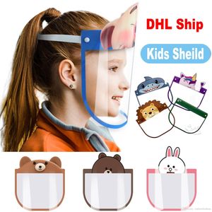 STOCK USA! Designer Kid Cartoon Face Shield Maschere protettive trasparenti Anti-Fog Full Face Shield Anti Dust Antivento PET Mask FY8037