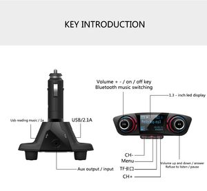 Car FM Transmitter Wireless Bluetooth Handsfree Auto Kit Aux Modulator MP3 Player TF Dual USB 2 1A Power ON OFF Display Audio 229y