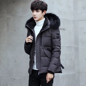 Men's Down & Parkas Duck Jacket Men Short Winter Coat For Korean Black Puffer Jackets Detachable Hat Parka Pluma Hombre KJ789