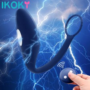 Wireless Remote Control Electric Shock Prostate Massager Gay Sex Toys Anal Plug Butt Plug Vibrator With Ring Anal Toy For Men Y200616