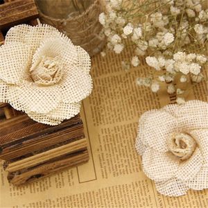 Handgefertigte Jute-Sackleinen, Sackleinen, DIY-Bastelbedarf, Vintage-Rosenblumen, rustikale Hochzeitsfeier, Weihnachtsdekoration, yq02133