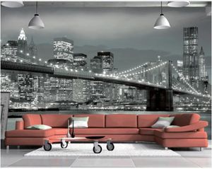 Пользовательские фото Обои фрески для стен 3d Фреска обои Нью-Йорк мост здание ночь сцена ТВ стены фон бумаги живопись декор