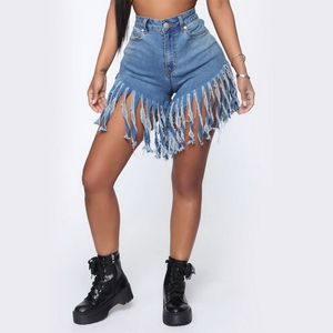 Women Denim Shorts toptan satış-Kadın Kot Püskül Şort Seksi Kadınlar Yüksek Bel Denim Casual Kısa Pantolon Kadın Pantolon S XL