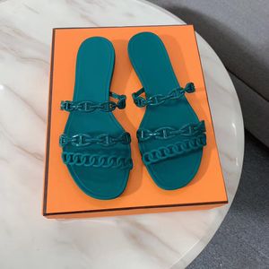 Desenhista chinelos mulheres sandálias rivagem cadeia d'ancre borracha sandálias de geléia slides liso flip flops chinelos sapatos de casamento com caixa