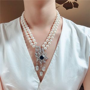 Wholesale indian beaded necklaces for sale - Group buy Hand knotted simple noble strands mm white freshwater pearl micro inlay zircon accessories pearl pendant necklace cm