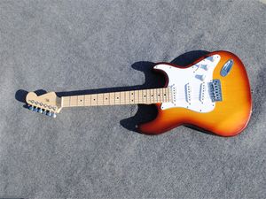 Beyaz Pickguard Sunset renk gövde Elektro Gitar, Akçaağaç Boyun, Krom Madeni özelleştirilmiş sağlayın hizmet,