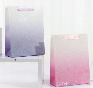 Gift Wrap Glitter Packaging Bag Paper Gift Bag Creative Design Flamingo Flower Printed Gift Bag for Birthday Wedding Party Supplies