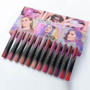 Nyaste smink Hudamoji Matte Lip Gloss Set Non-Stick Cup Not Fade Matte Liquid Huda Moji Lipstick DHL Gratis frakt 6 st