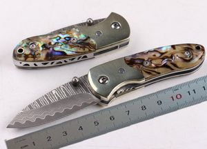 High Quality Small Folding Knife Damascus Steel Blade Shell + Copper Handle EDC Pocket Knives With Nylon Bag