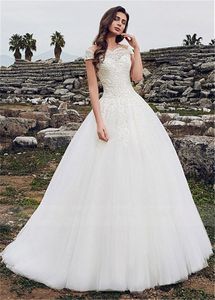 Bateau Mangas Curtas Lace Appliques Vestidos De Noiva Feito Personalizado Primavera Mulheres Mulheres Moda Personalizada Vestidos Noiva Robe de Mariage