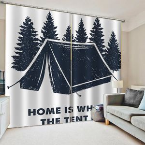 Enkel Draw Scenery Hourse Tree Gardiner Blackout 3D Window Curtain för vardagsrum Kontor Sovrum