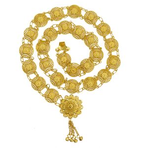 Boho Gold Hollow Out Flower With Bell Tassel Dance Midje kedja Etnisk stil Kvinna Kroppskedja smycken