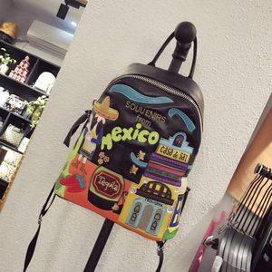 ABER 2020 Neue Kreative Stickerei Rucksack Frauen Tasche Große Kapazität Cartoon Hohe Qualität Leder Casual Reise Rucksäcke