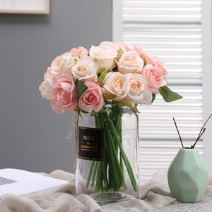 yumai 12-köpfige rosa Rosen aus Seide, künstlicher Blumenstrauß für Braut und Brautjungfer, Handrosen für Hochzeit, Tafelaufsätze, Tischdekoration