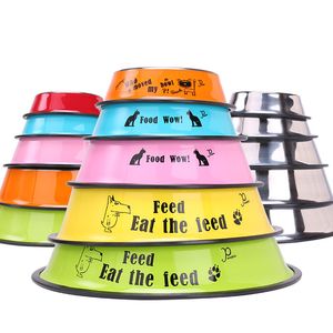 Caramelle color cartone animato Ciotole per cani in acciaio inossidabile Pet Cat Dog Food Water Feed Bowl accessori per cani da compagnia