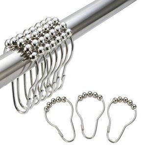 Stainless Steel Curtain Hooks Bath roller ball Poliban Glide Anéis Convenientes Início Acessórios de Banho 1000pcs Atacado